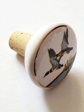 Ceramic and Cork Bottle Stopper - Two Flying Ducks